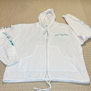 COTTON SEED SALT GIRL SIZE S OVERSIZED White Hooded Jacket with Teal Accents